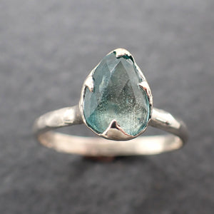 Fancy cut Blue Tourmaline Sterling Silver Ring Gemstone Solitaire recycled cocktail statement SS00089