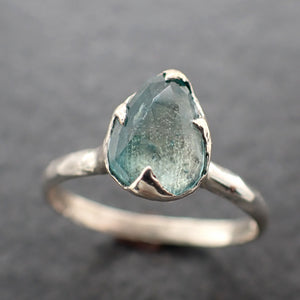 Fancy cut Blue Tourmaline Sterling Silver Ring Gemstone Solitaire recycled cocktail statement SS00089