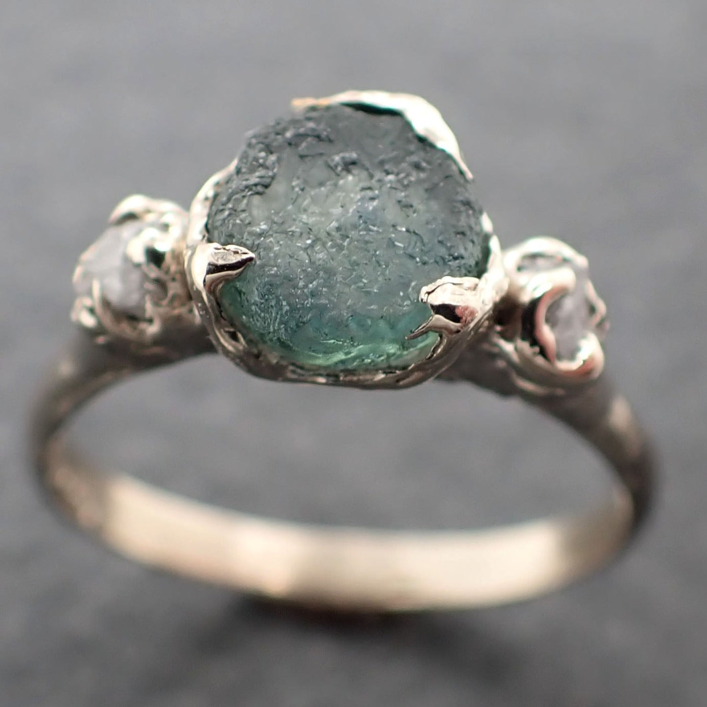 raw montana sapphire diamond white gold engagement wedding ring custom one of a kind gemstone multi stone ring 2405 Alternative Engagement