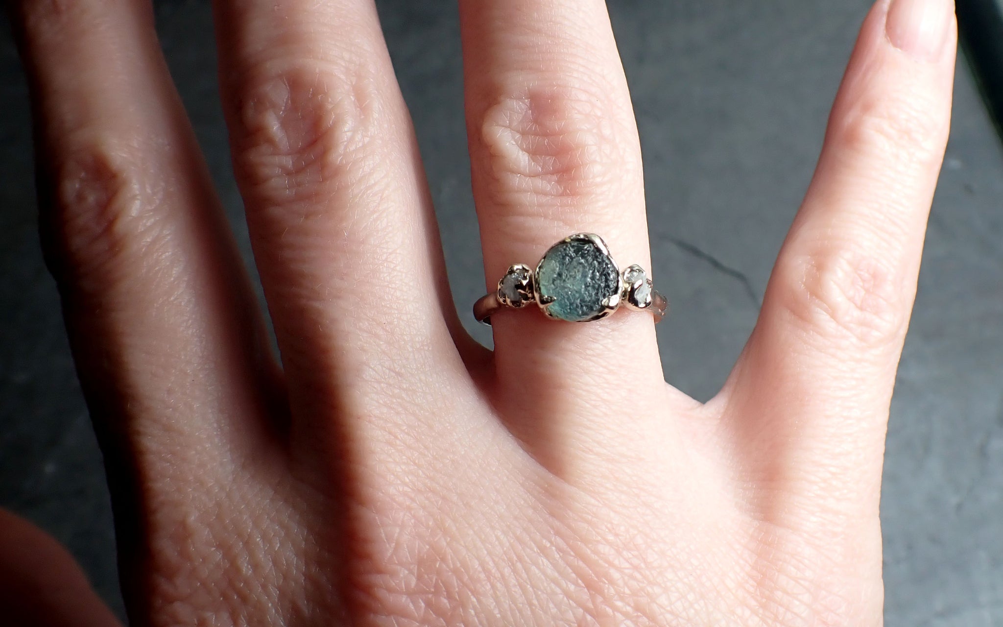 Raw Montana Sapphire Diamond White Gold Engagement Wedding Ring Custom One Of a Kind Gemstone Multi stone Ring 2405