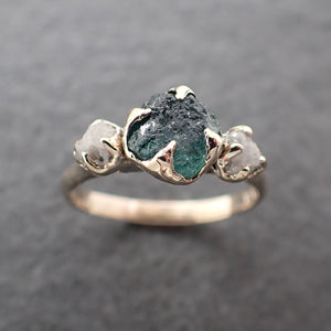 Raw Montana Sapphire Diamond White Gold Engagement Wedding Ring Custom One Of a Kind Gemstone Multi stone Ring 2408