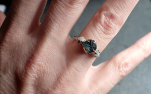 Raw Montana Sapphire Diamond White Gold Engagement Wedding Ring Custom One Of a Kind Gemstone Multi stone Ring 2408
