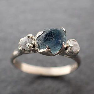 Raw Montana Sapphire Diamond White Gold Engagement Wedding Ring Custom One Of a Kind Gemstone Multi stone Ring 2406