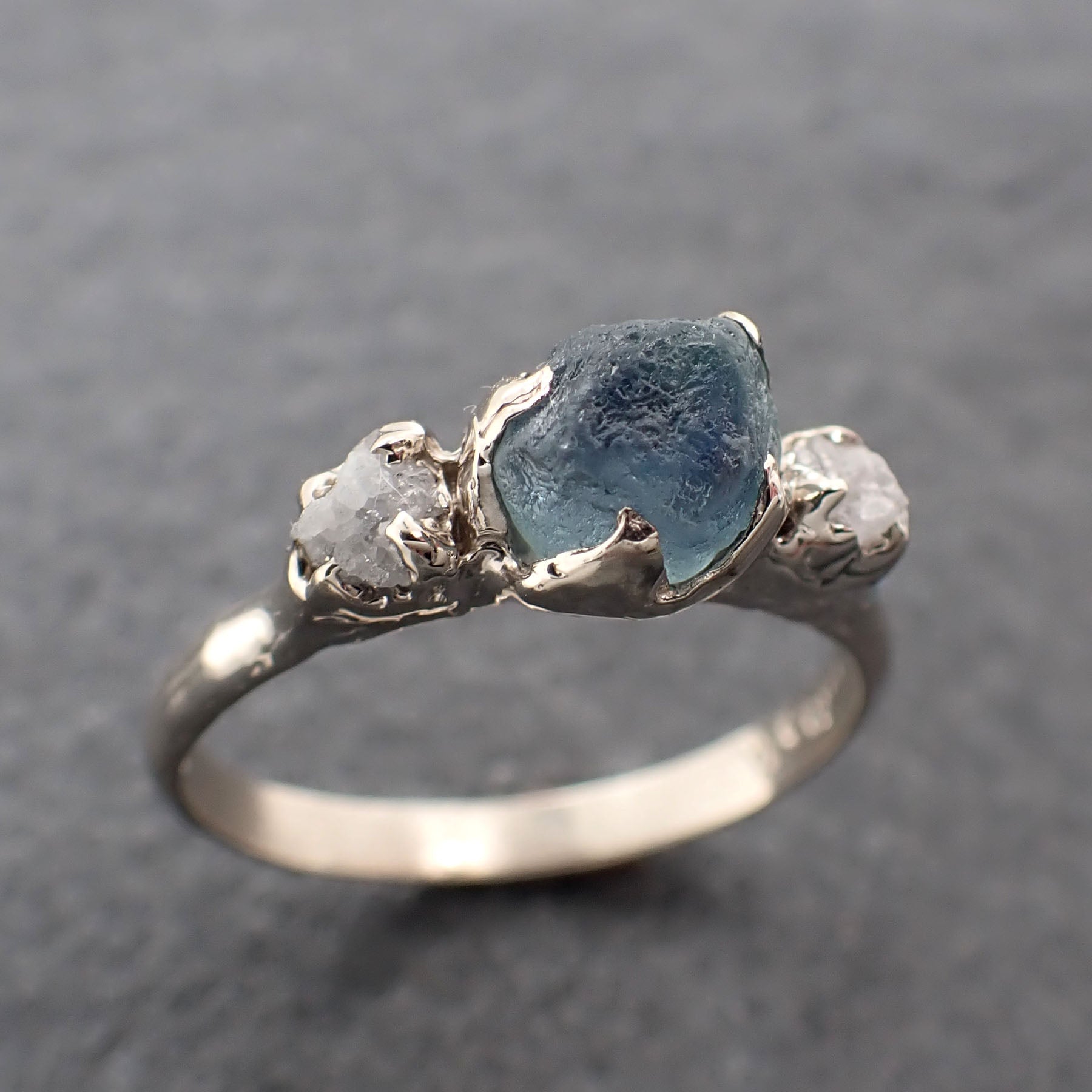 Raw Montana Sapphire Diamond White Gold Engagement Wedding Ring Custom ...