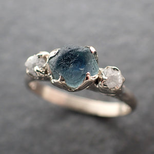 raw montana sapphire diamond white gold engagement wedding ring custom one of a kind gemstone multi stone ring 2406 Alternative Engagement