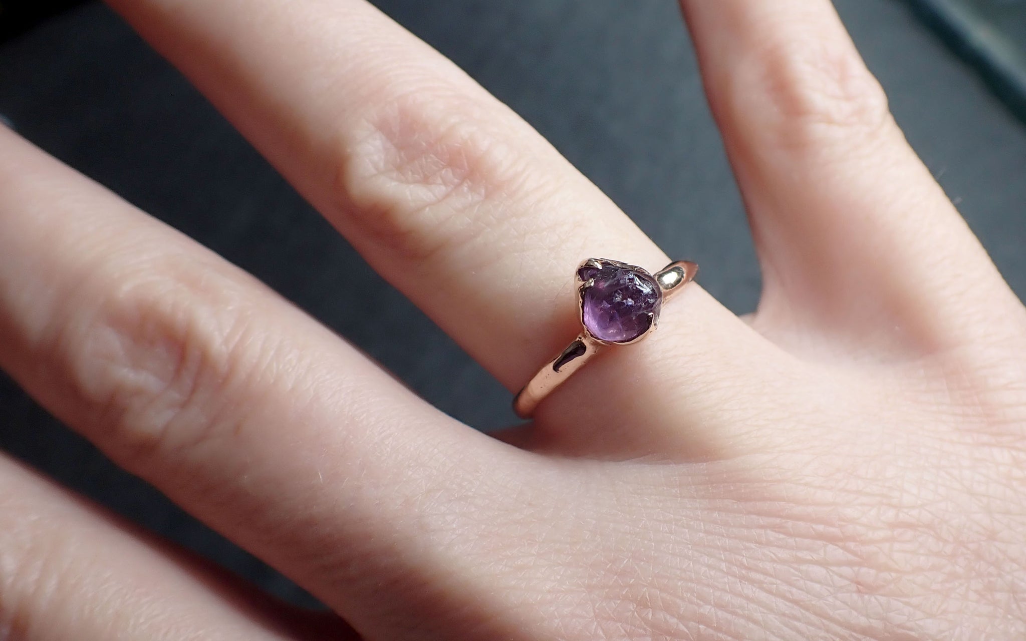 sapphire pebble purple candy polished 14k rose gold solitaire gemstone ring 2757 Alternative Engagement