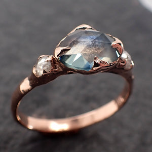 Fancy cut light blue Montana Sapphire and diamonds 14k Rose Gold Engagement Wedding Ring Custom Gemstone Ring Multi stone Ring 2758