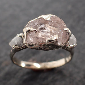 Raw Morganite Diamond 14k white Gold Engagement Ring Multi stone Wedding Ring Custom Gemstone Pink Conflict Free by Angeline 2760