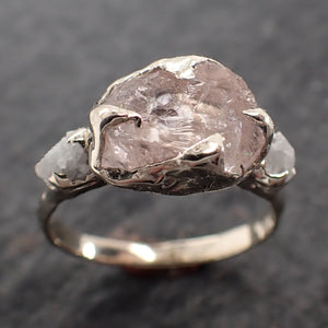 raw morganite diamond 14k white gold engagement ring multi stone