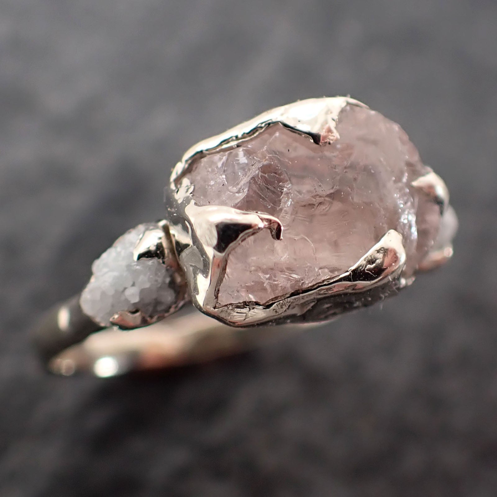 Raw Morganite Diamond 14k white Gold Engagement Ring Multi stone Wedding Ring Custom Gemstone Pink Conflict Free by Angeline 2760