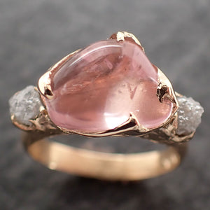 morganite pebble candy polished and rough diamond 14k yellow gold gemstone multi stone ring 2761 Alternative Engagement