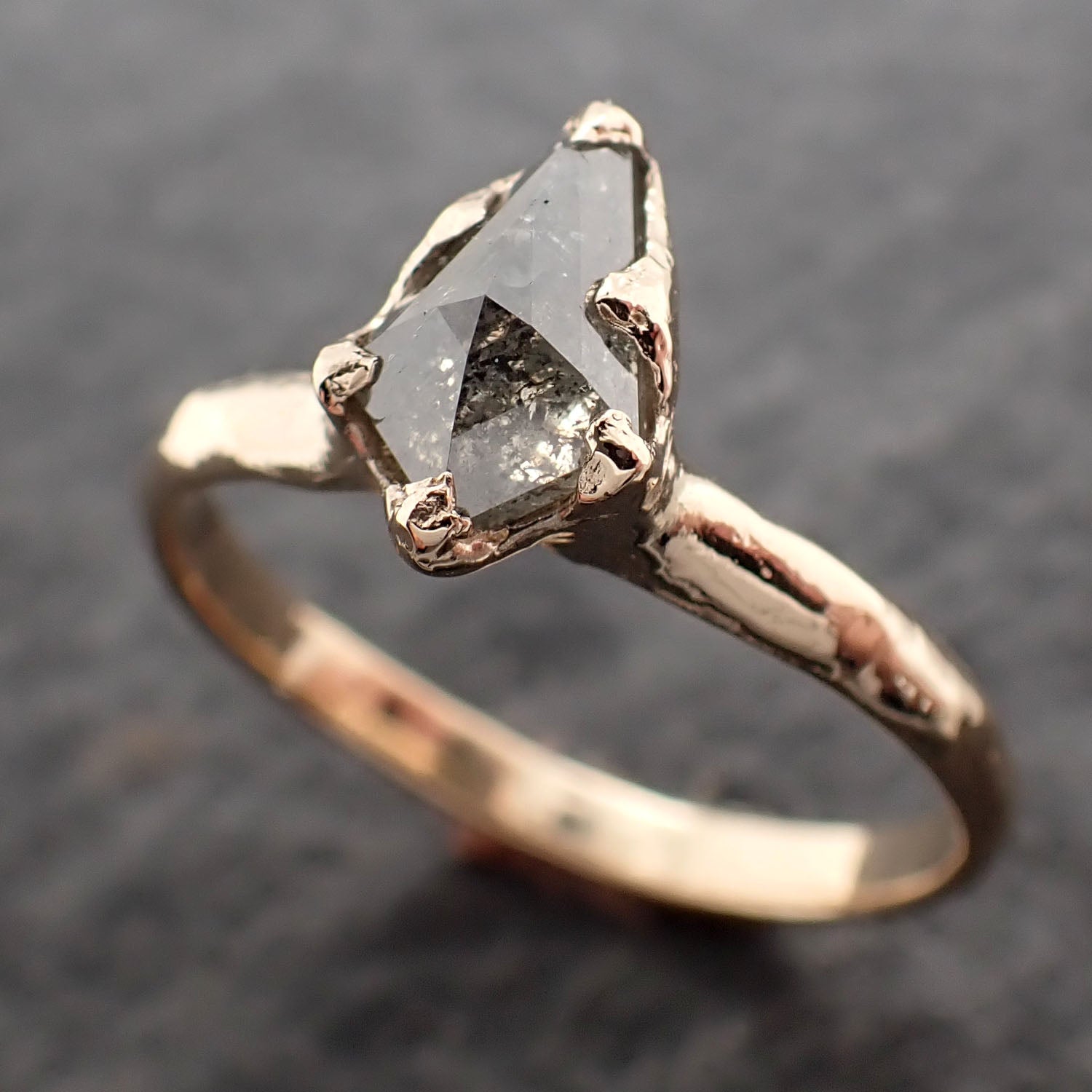 Fancy cut salt and pepper Diamond Solitaire Engagement 14k yellow Gold Wedding Ring Diamond Ring byAngeline 2767