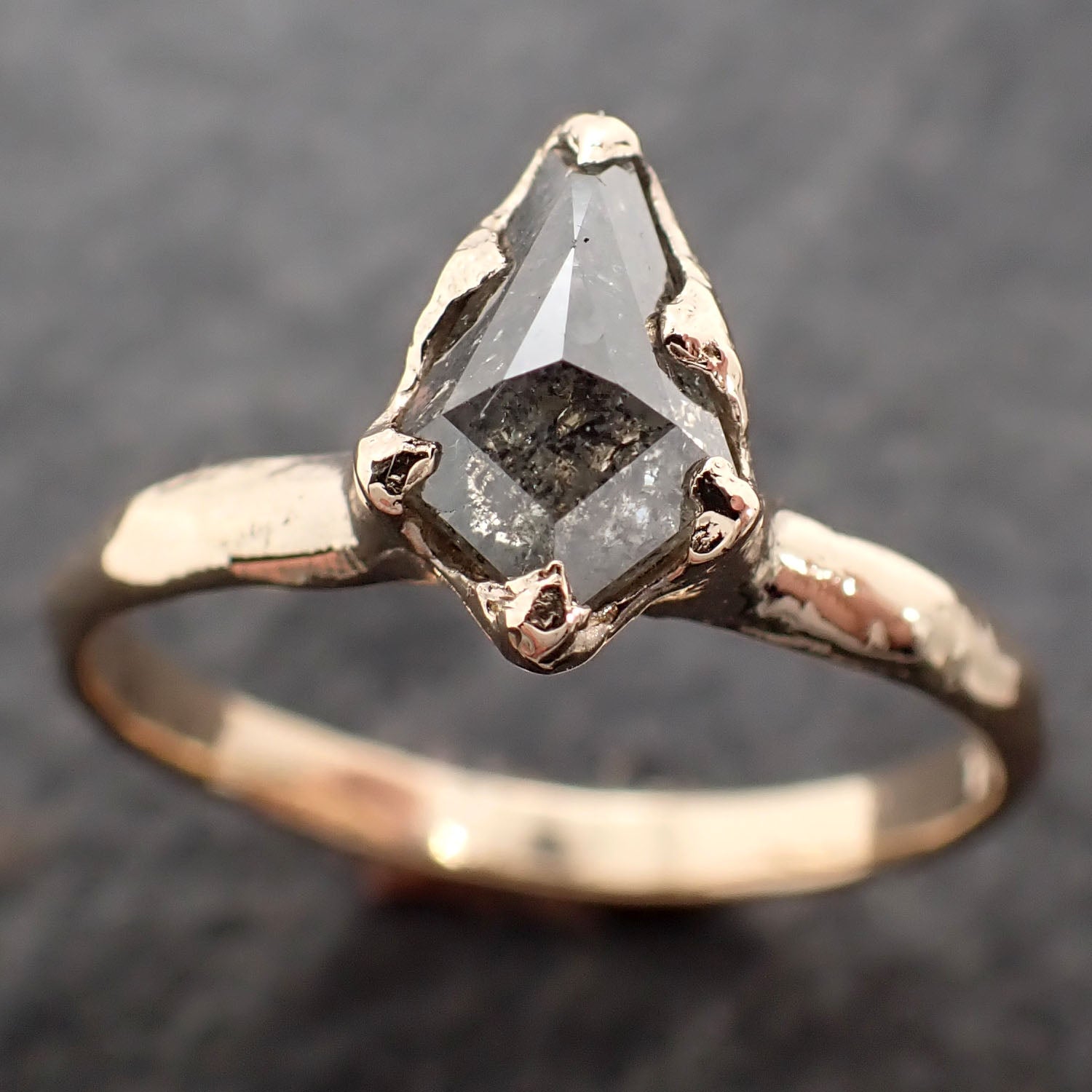 Fancy cut salt and pepper Diamond Solitaire Engagement 14k yellow Gold Wedding Ring Diamond Ring byAngeline 2767