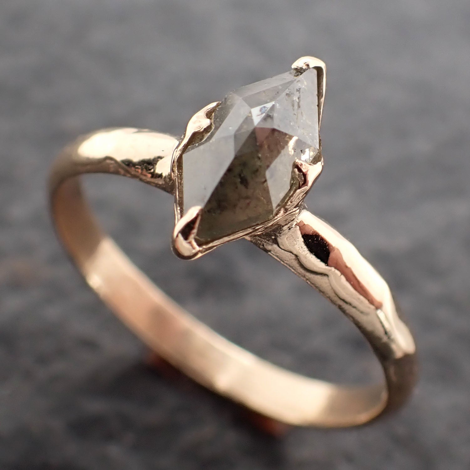 Fancy cut salt and pepper Diamond Solitaire Engagement 14k yellow Gold Wedding Ring Diamond Ring byAngeline 2770
