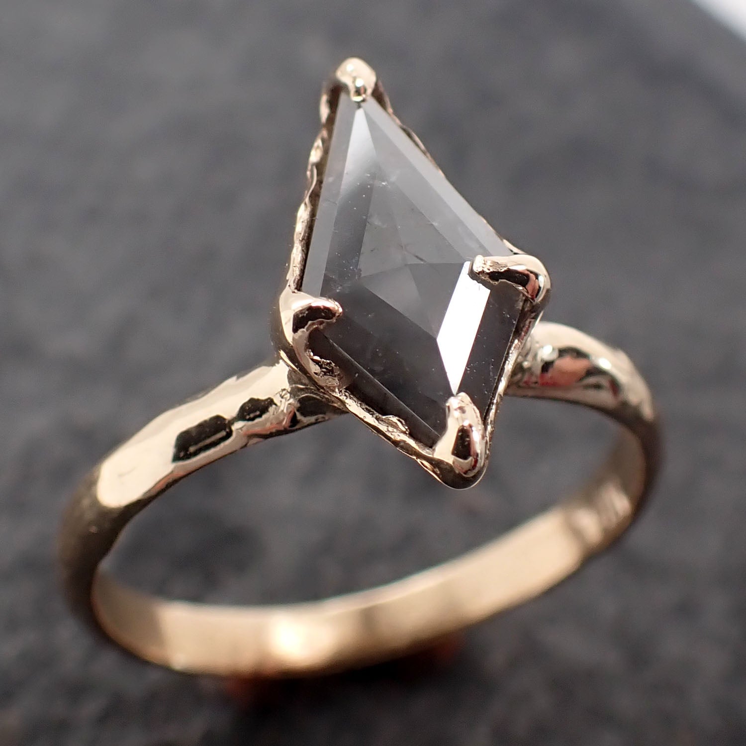 Fancy cut salt and pepper Diamond Solitaire Engagement 14k yellow Gold Wedding Ring Diamond Ring byAngeline 2769