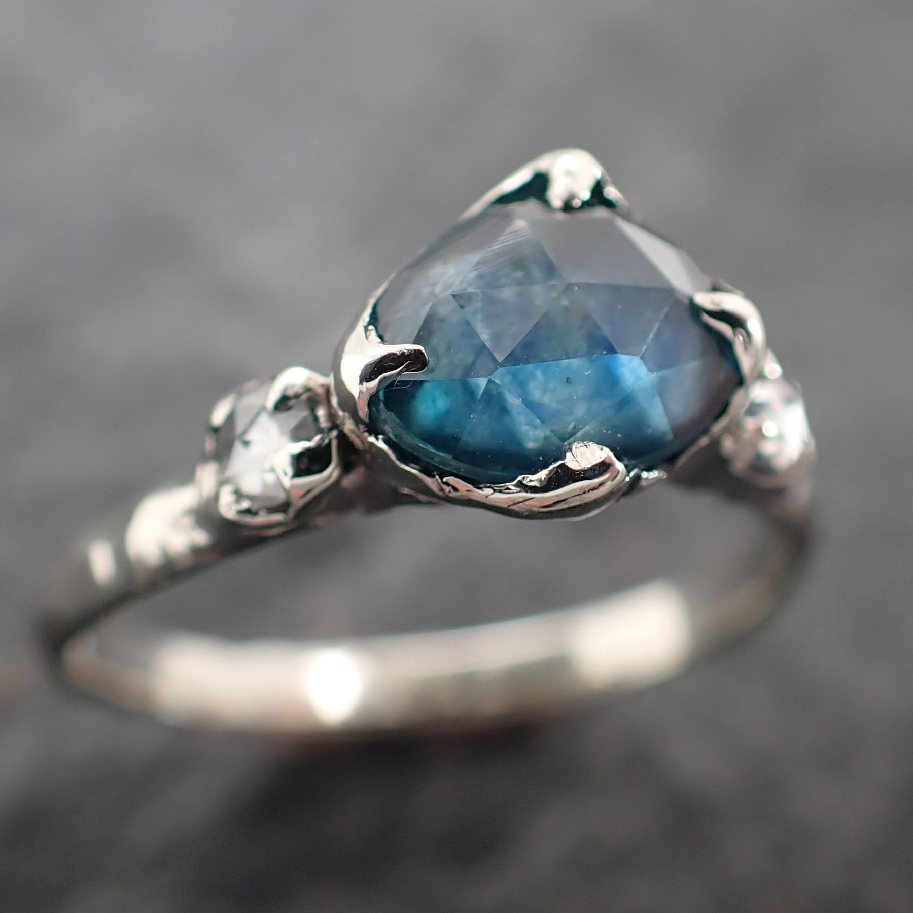 Fancy cut blue Montana Sapphire and fancy Diamonds 18k White Gold Engagement Wedding Ring Gemstone Ring Multi stone Ring 2773
