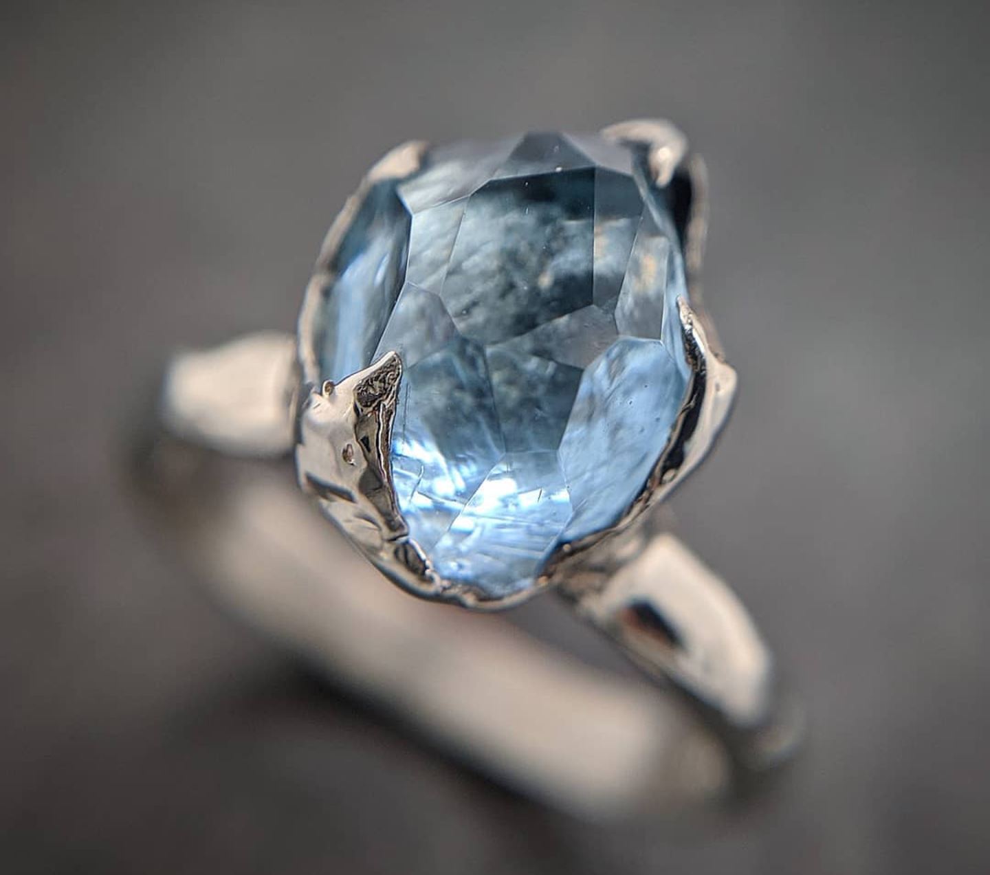 partially faceted aquamarine solitaire ring 14k white gold custom one of a kind gemstone ring bespoke byangeline 1992 Alternative Engagement
