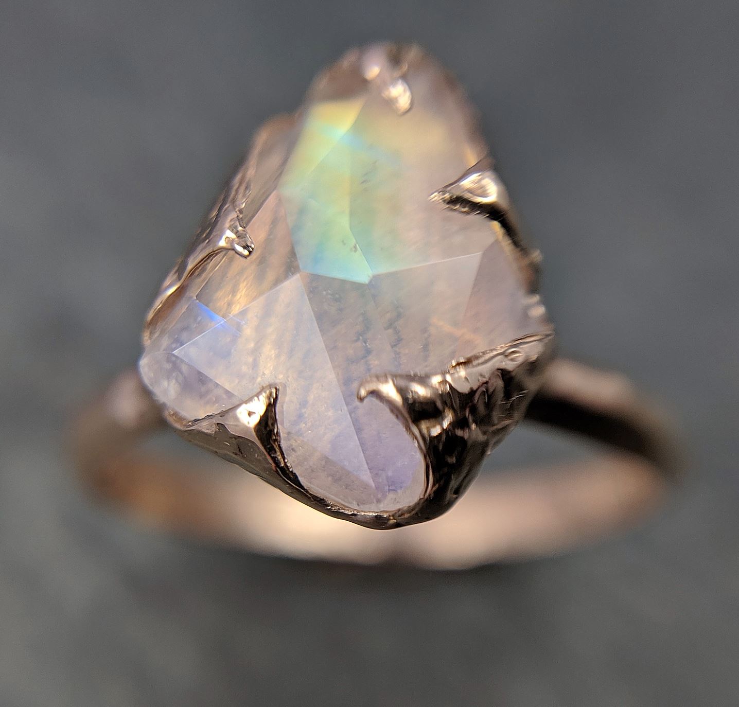 Partially Faceted Moonstone 14k Rose Gold Ring Gemstone Solitaire recycled statement cocktail statement 1782