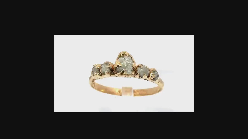 5 stone rough diamond yellow 14k gold Engagement Wedding Ring byAngeline 3299