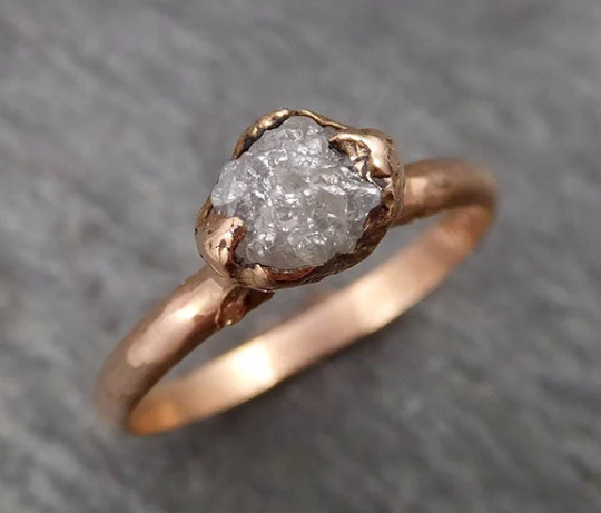 raw white diamond solitaire engagement ring rough 14k rose gold wedding diamond stacking rough diamond byangeline 1826 Alternative Engagement