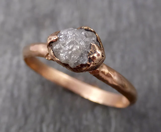 Raw White Diamond Solitaire Engagement Ring Rough 14k rose Gold Wedding diamond Stacking Rough Diamond byAngeline 1826