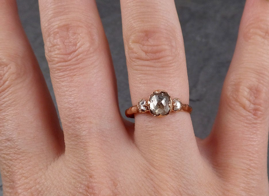Fancy cut white Diamond Engagement 14k Rose Gold Multi stone Wedding Ring byAngeline 1891