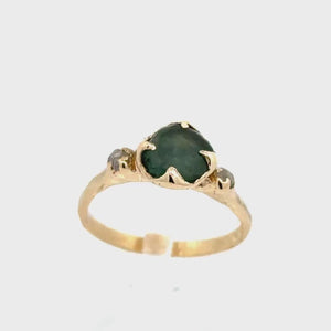 Raw light green Montana Sapphire and rough diamonds Yellow 14k Gold Engagement Wedding Gemstone Multi stone 3304