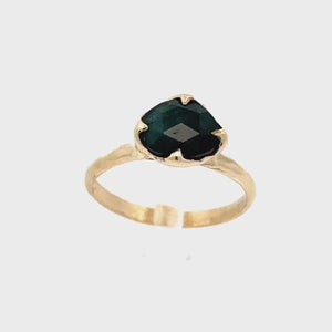 Fancy cut Indicolite Tourmaline Yellow Gold Ring Gemstone Solitaire recycled 14k statement ring 3317