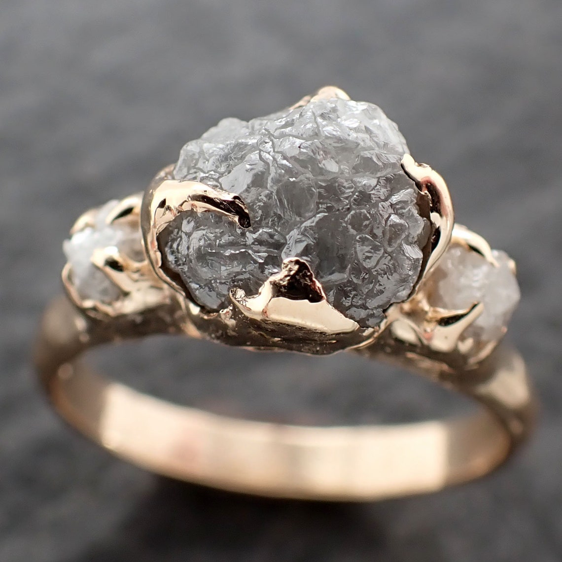 Raw Rough Diamond Engagement Stacking Multi stone Wedding anniversary 14k Gold Ring Rustic 2777