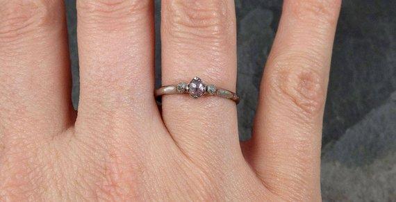 Faceted Fancy cut white Diamond Engagement 14k White Gold Multi stone Wedding Ring Rough Diamond Ring byAngeline 0781 - by Angeline