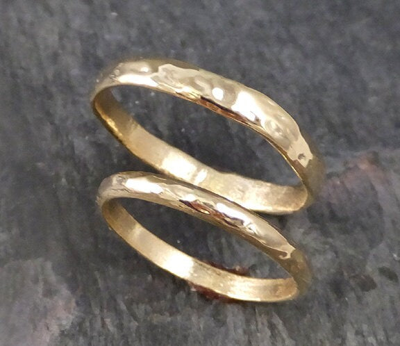 Custom Wedding bands 14k / 18k gold textured wedding rings Wedding Set byAngeline recycled gold