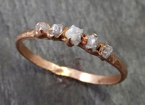 Dainty Diamond Engagement Stacking ring Wedding anniversary Rose Gold 14k Rustic byAngeline 0261