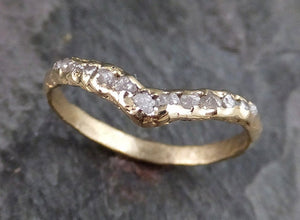 Raw Rough Uncut Diamond Contour Curved Wedding Band Rose white yellow 14k / 18k Gold Wedding Ring byAngeline C0197