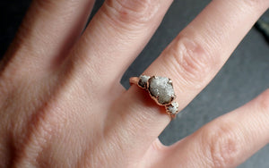 Raw Rough Diamond Engagement Multi stone Wedding anniversary 14k White Gold Ring Rustic 2553_similar