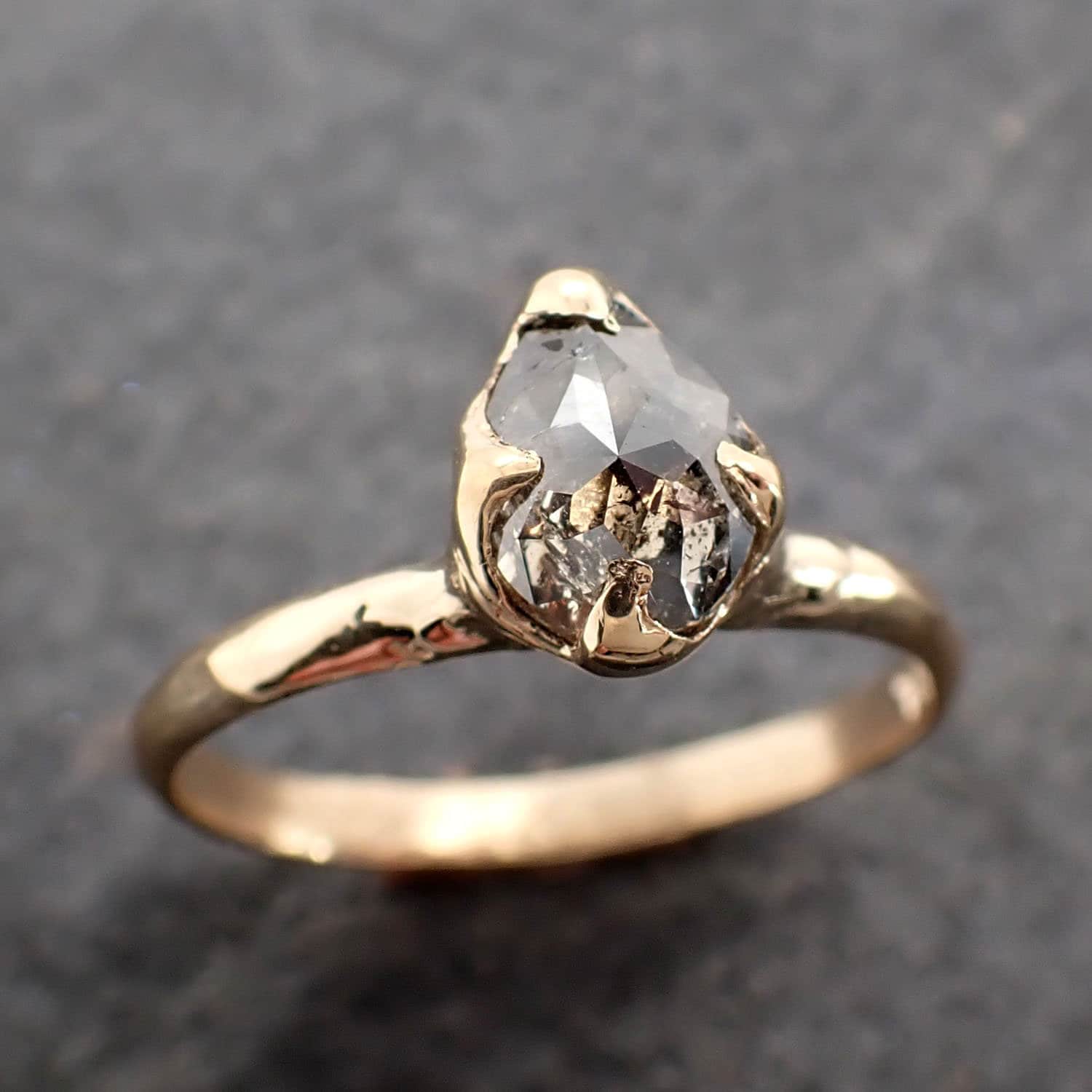 Fancy cut salt and pepper Diamond Solitaire Engagement 14k yellow Gold Wedding Ring Diamond Ring byAngeline 2611