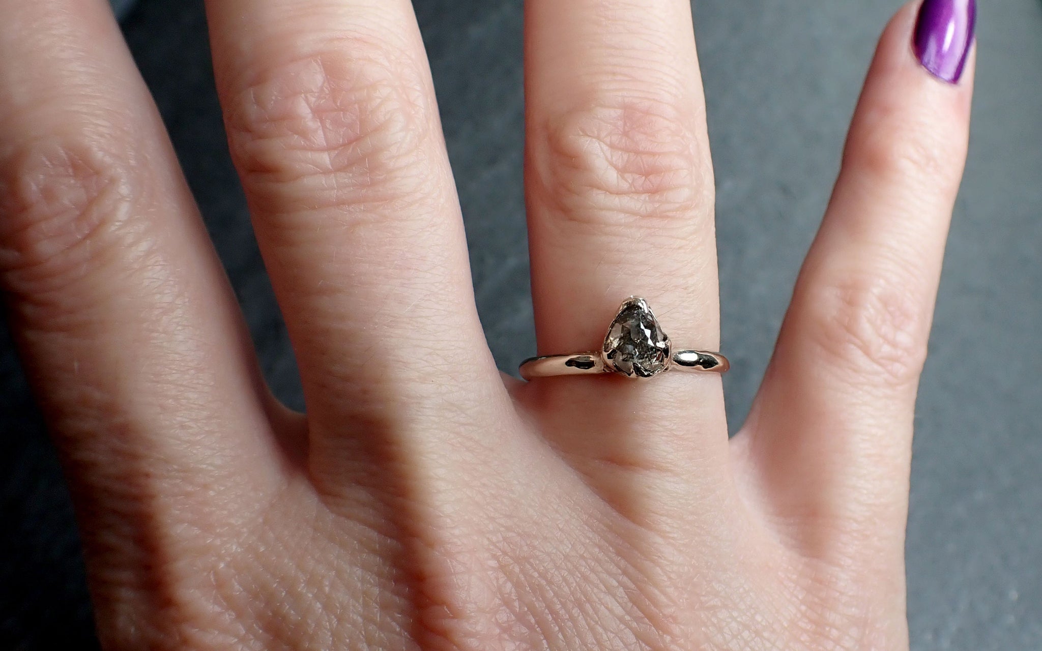 Fancy cut Salt and Pepper Diamond Solitaire Engagement 14k White Gold Wedding Ring Diamond Ring byAngeline 2719