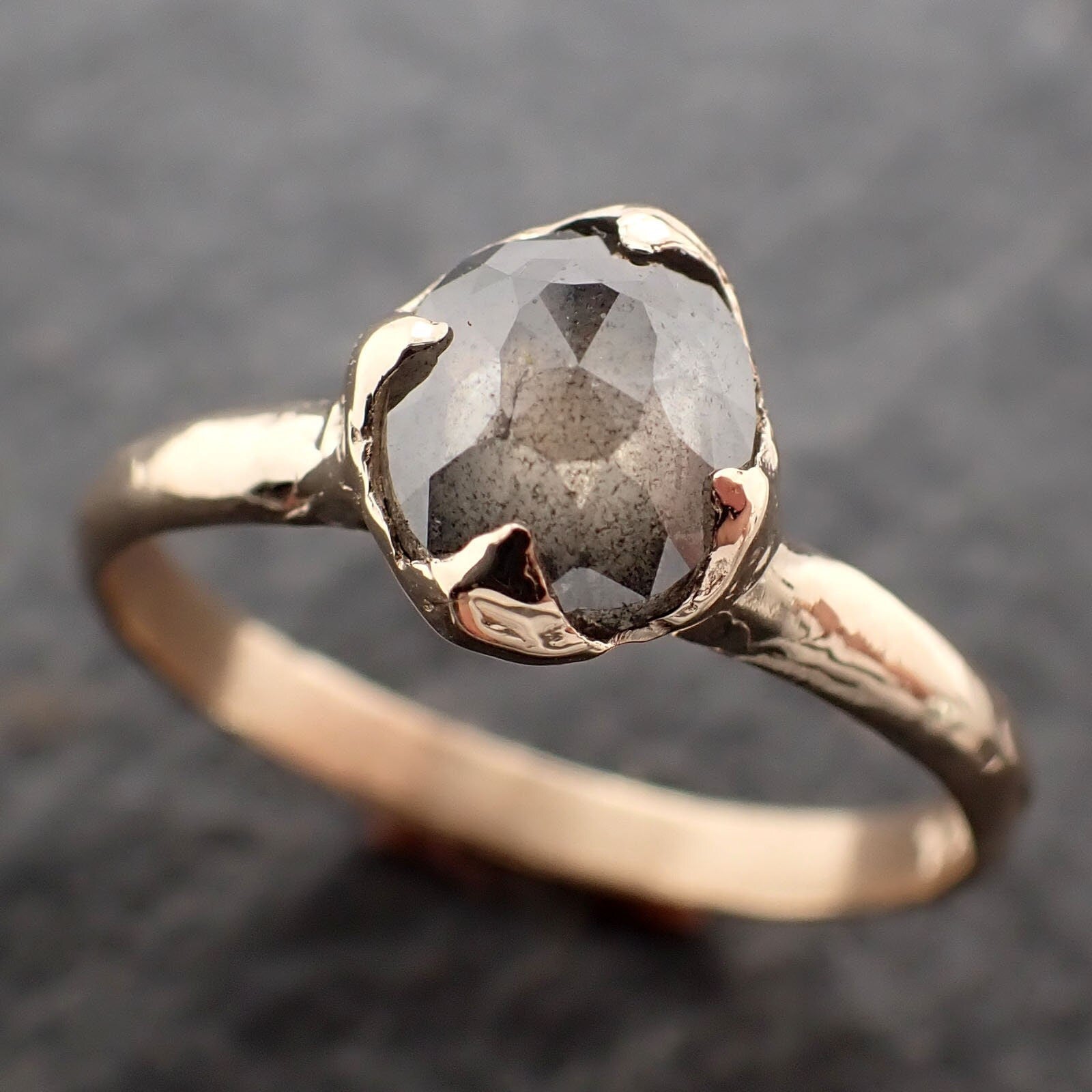 Fancy cut salt and pepper Diamond Solitaire Engagement 14k yellow Gold Wedding Ring Diamond Ring byAngeline 2769