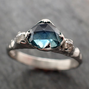 Fancy cut Montana Sapphire fancy Diamond 14k White Gold Engagement Wedding Gemstone  Multi stone Ring 2885