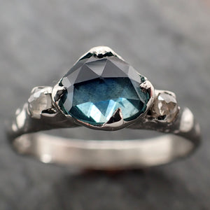 Fancy cut Montana Sapphire fancy Diamond 14k White Gold Engagement Wedding Gemstone  Multi stone Ring 2885