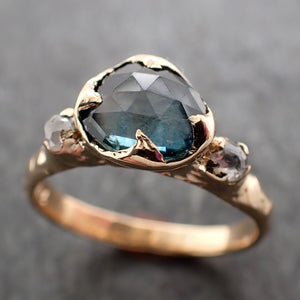 Fancy cut blue green Montana Sapphire and fancy cut Diamonds 18k Yellow Gold Engagement Wedding Ring Gemstone Ring Multi stone Ring 2910