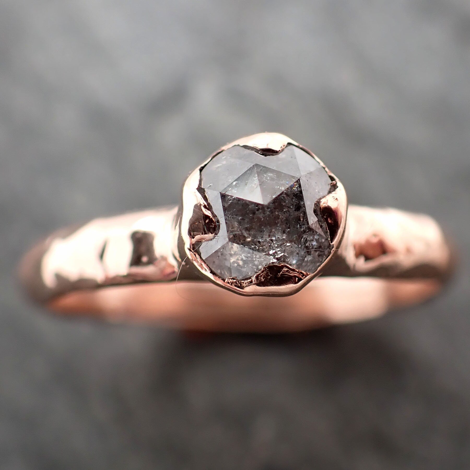 Faceted Fancy cut Salt and pepper Diamond Solitaire Engagement 14k Rose Gold Wedding Ring byAngeline 2911