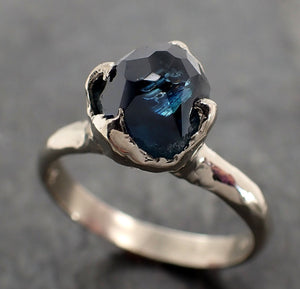 Partially Faceted Blue Sapphire Solitaire White Gold Engagement Ring Wedding Ring Custom One Of a Kind Gemstone Ring 2917