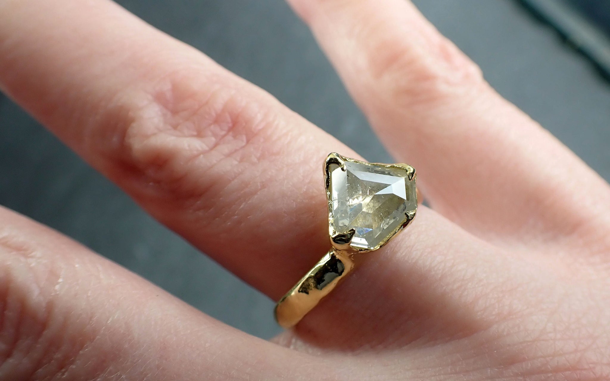 Fancy cut white Diamond Solitaire Engagement 18k yellow Gold Wedding Ring byAngeline 2919