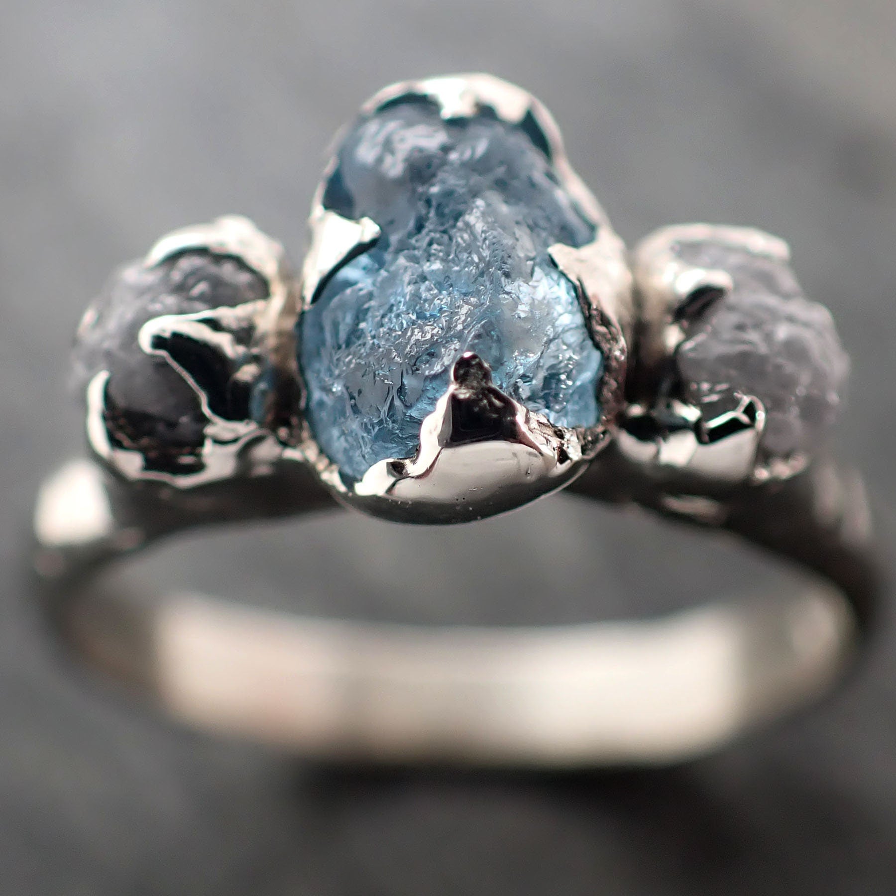 Raw Uncut Aquamarine Diamond White Gold Engagement Ring Wedding Ring Custom One Of a Kind Gemstone Ring Multi stone Ring 2923