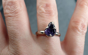 Sapphire Purple tumbled polished White 14k gold Solitaire gemstone ring 2882