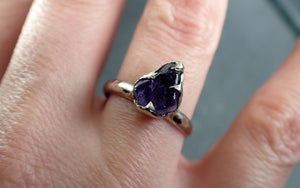 Sapphire Purple tumbled polished White 14k gold Solitaire gemstone ring 2882
