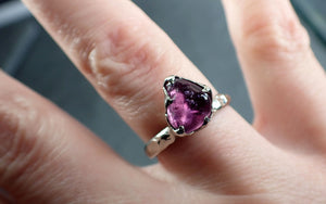 Sapphire hot pink tumbled polished 14k White gold Solitaire gemstone ring 2883
