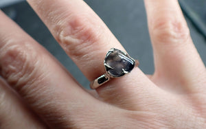 Sapphire purple tumbled polished White 14k gold Solitaire gemstone ring 2886