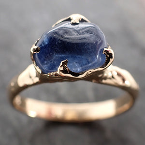 Sapphire Pebble candy yellow 18k gold Solitaire blue polished gemstone ring 2891
