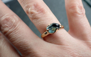 Sapphire Pebble candy yellow 18k gold Solitaire blue polished gemstone ring 2892